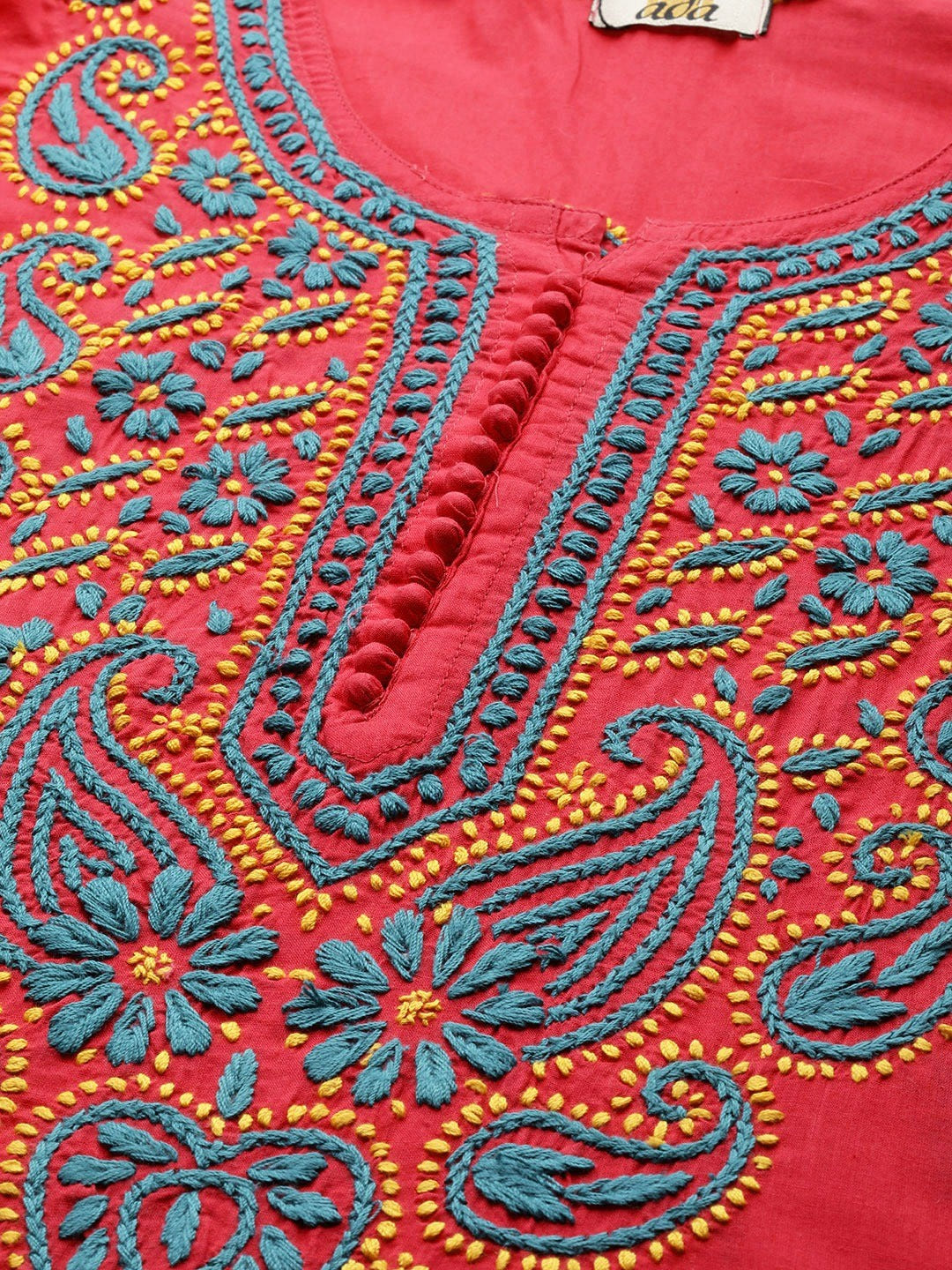 Ada Hand Embroidered Carrot Pink Cotton Lucknowi Chikankari Straight  Kurta A223764