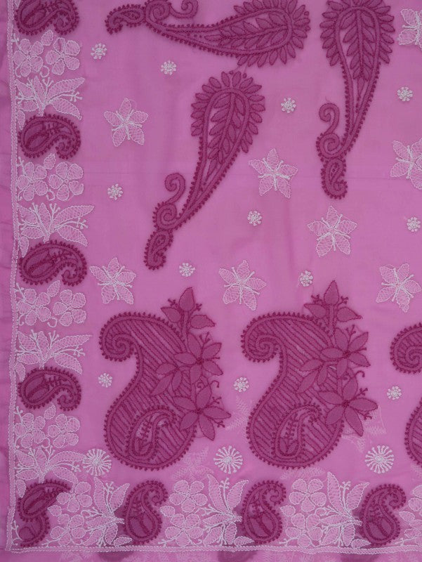 Ada Hand Embroidered Orchid Purple Georgette Lucknowi Chikankari Saree With Blouse A406466