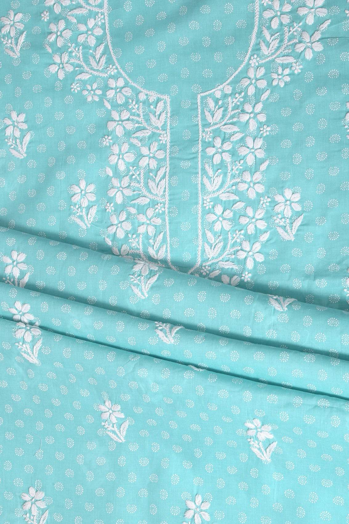 Ada Hand Embroidered Blue Cotton Lucknowi Chikankari Unstitched Suit Piece A211231