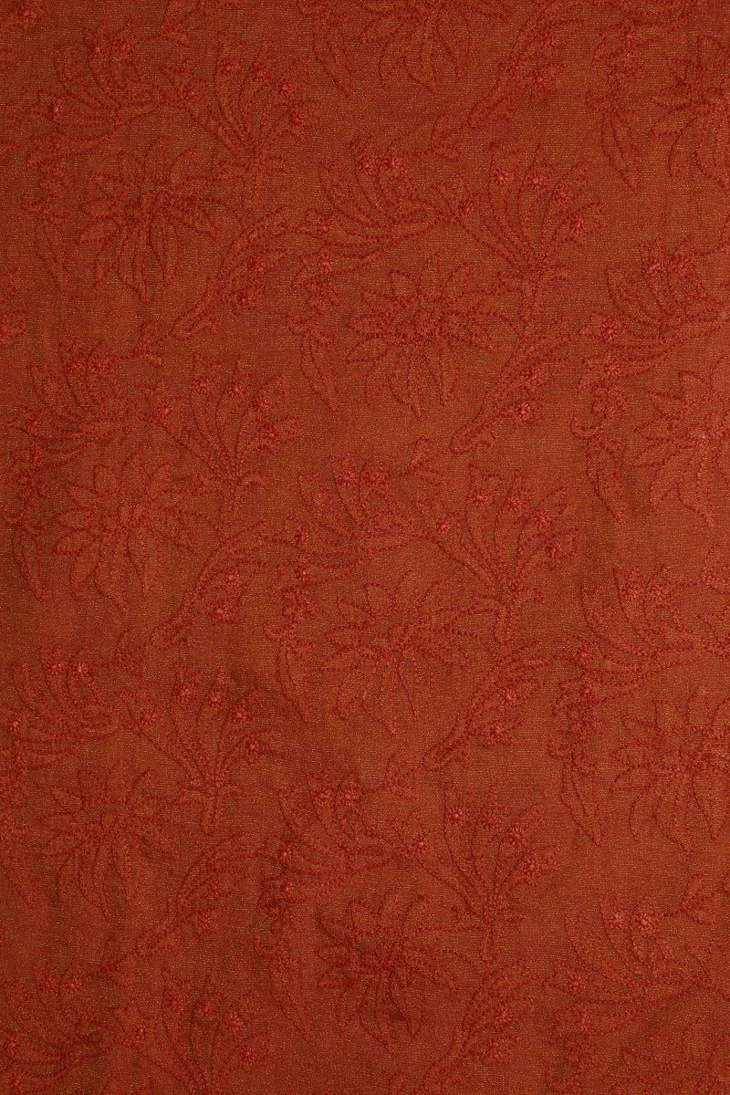 Ada Hand Embroidered Rust Tissue Lucknowi Chikan Unstitched Kurta Dupatta Set-A62147