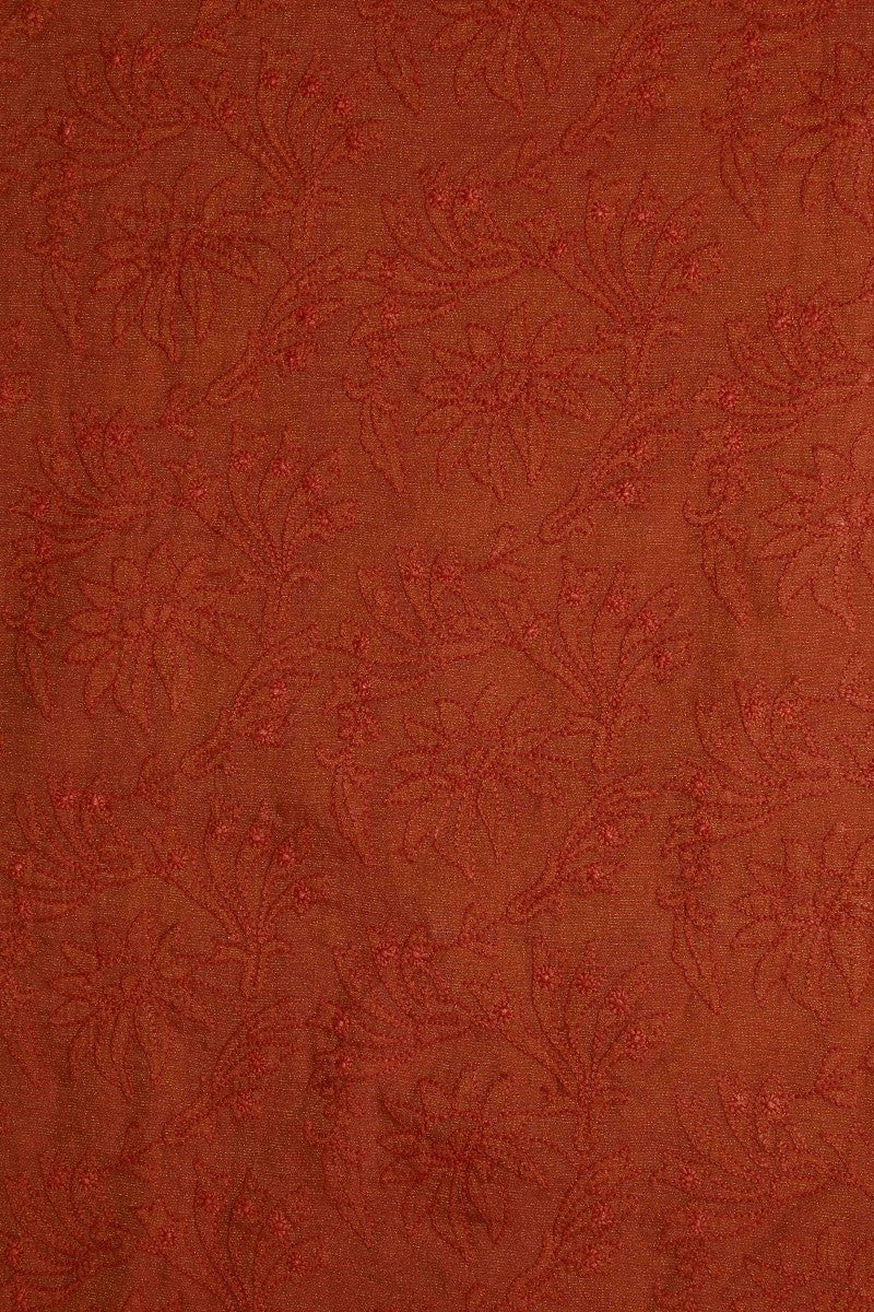 Ada Hand Embroidered Rust Tissue Lucknowi Chikan Unstitched Kurta Dupatta Set-A62147