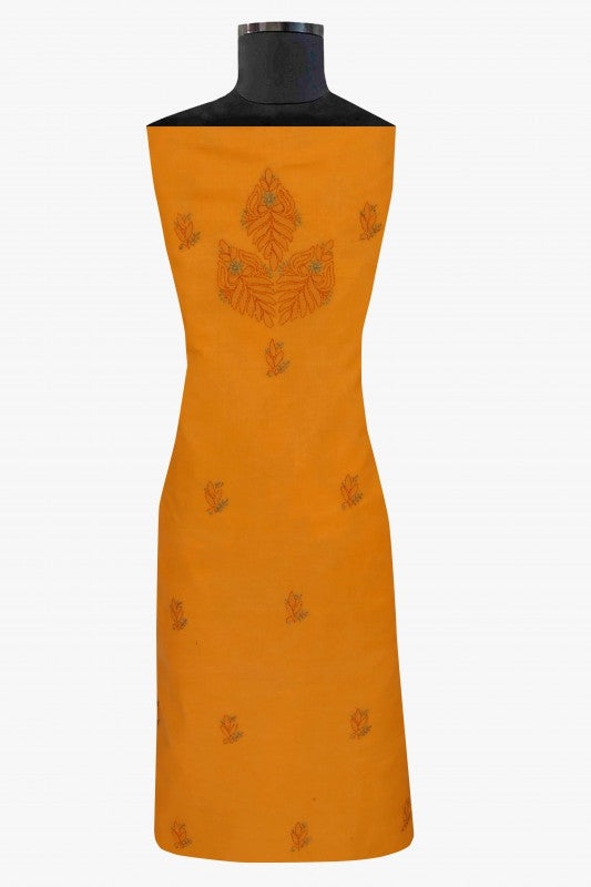 Ada Hand Embroidered Mustard Cotton Lucknowi Chikan Unstitched Suit Piece-A211154