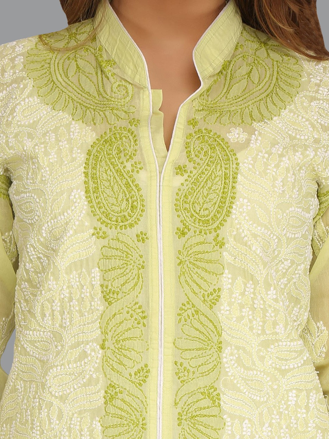 Ada Hand Embroidered Green Cotton Lucknowi Chikankari Straight Kurta A242122