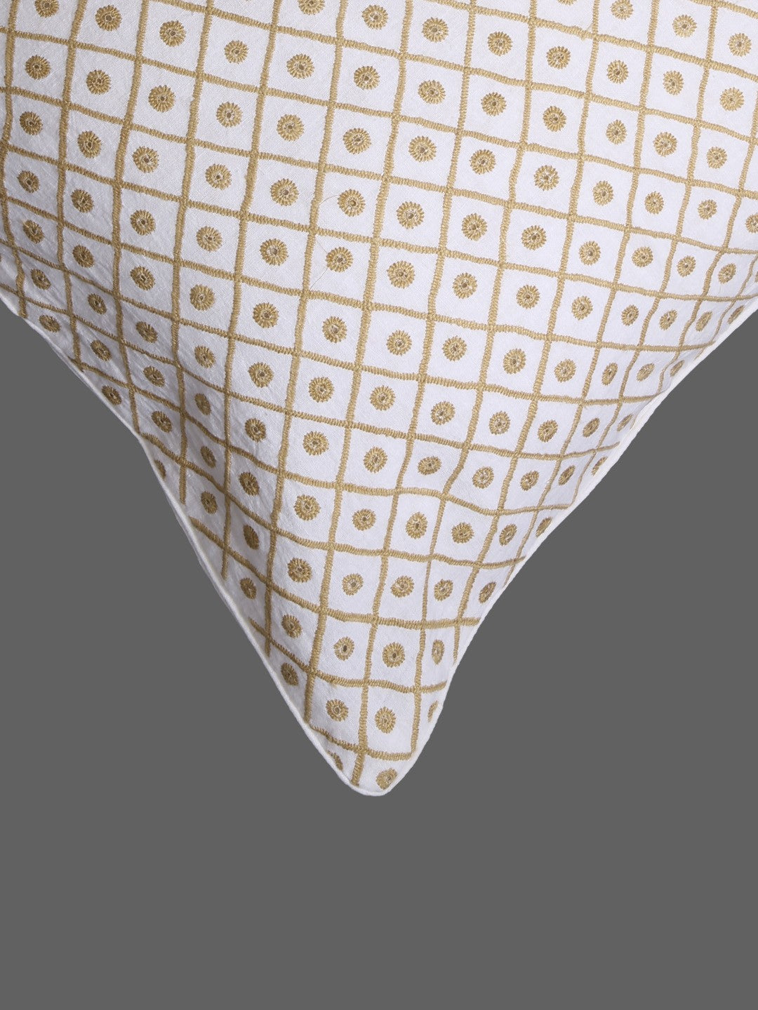 Ada Hand Embroidered White Khadi Lucknowi Chikankari Cushion Cover A011106
