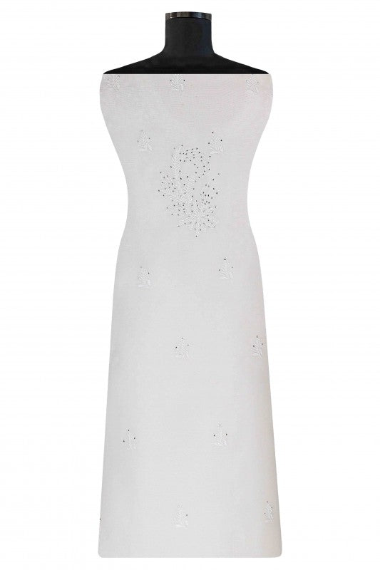 Ada Hand Embroidered Off White Organza Lucknowi Chikan Unstitched Kurta Dupatta With Muqaish Work– A604135