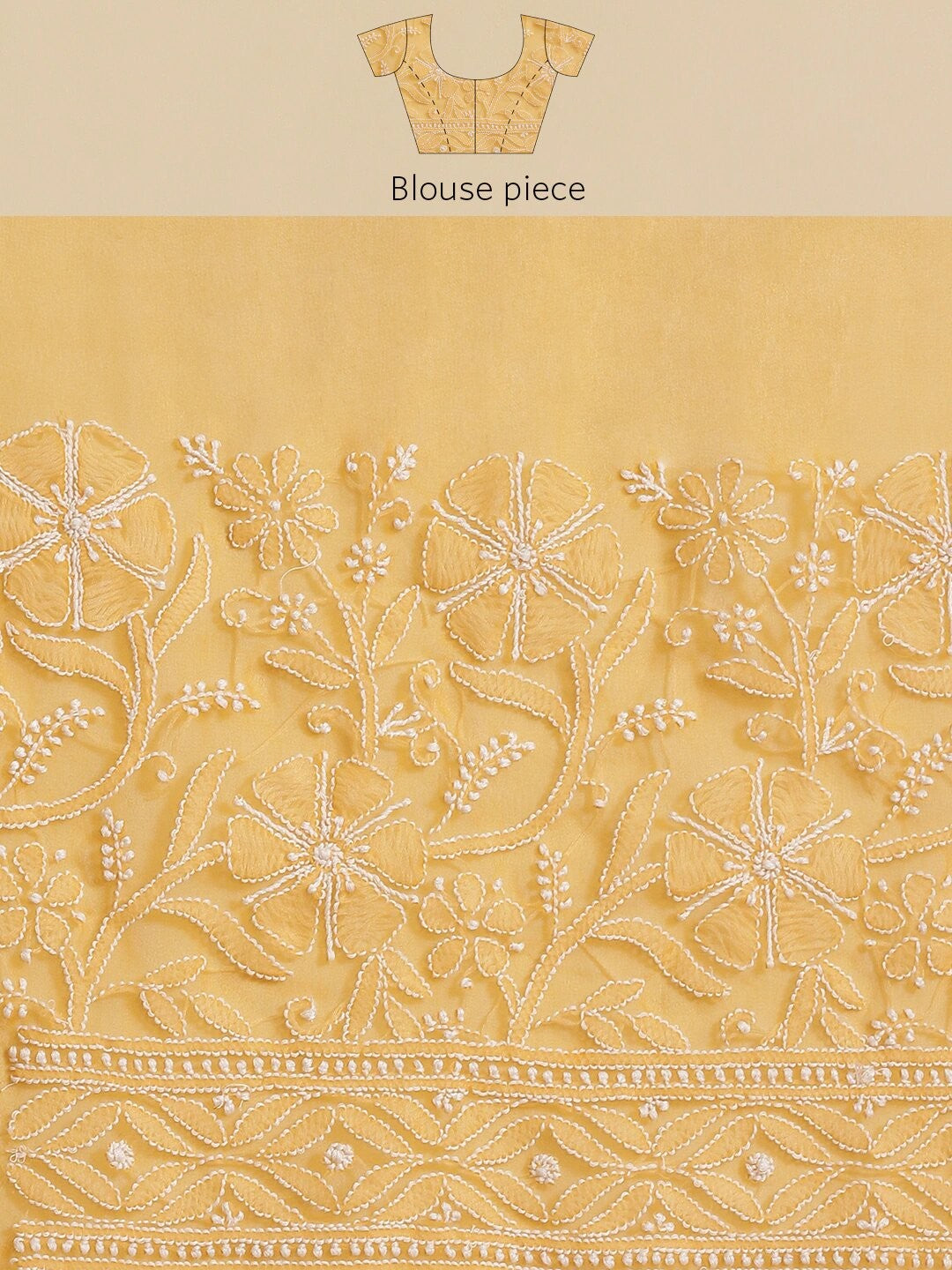 Ada Hand Embroidered Mustard Georgette Lucknow Chikan Saree With Blouse- A311308