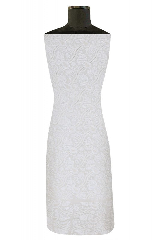 Ada Hand Embroidered White Pure Georgette Lucknowi Chikan Unstitched Kurta Dupatta Set A582986
