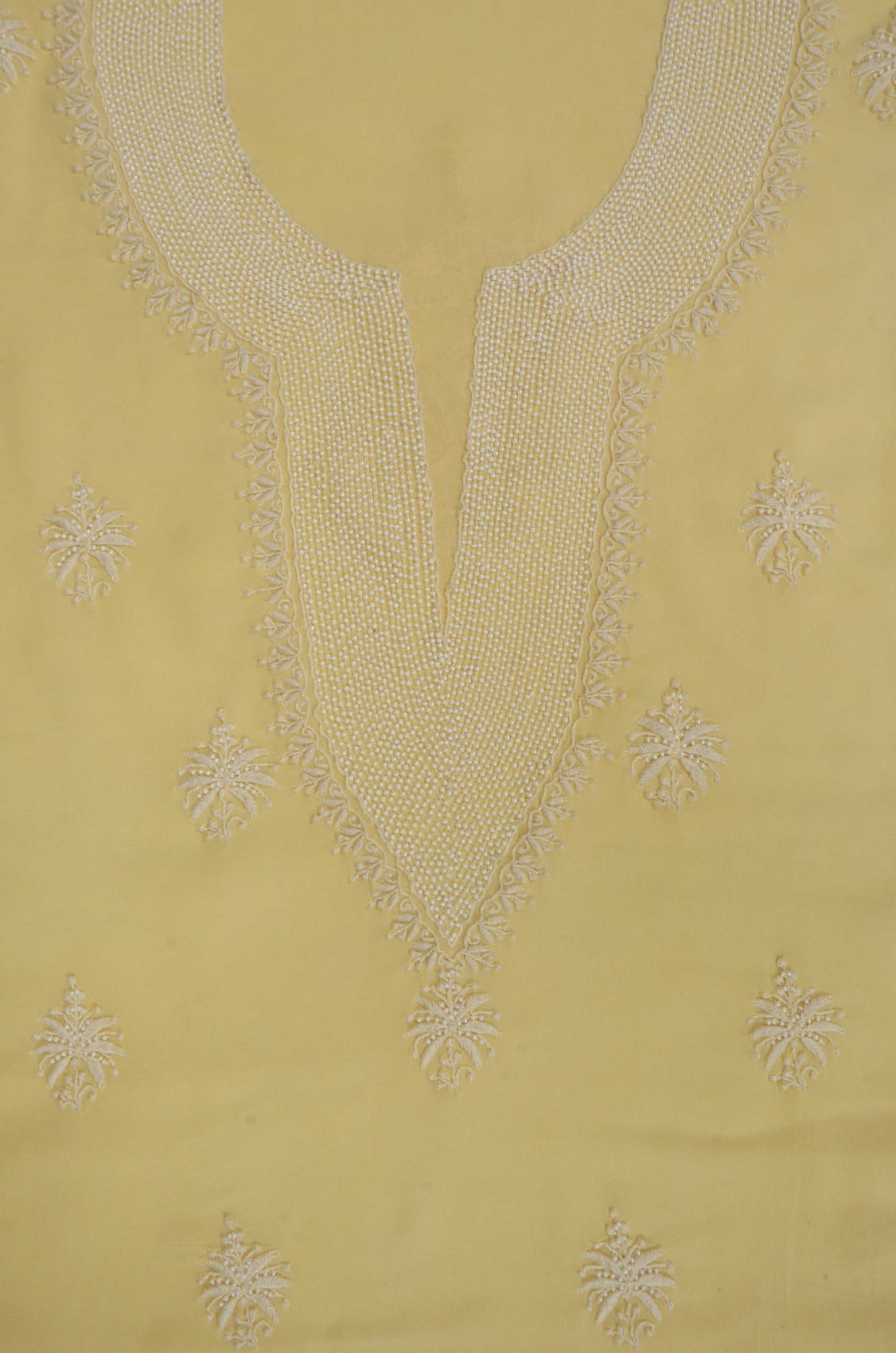 Ada Hand Embroidered Light Yellow Georgette Lucknowi Chikankari Unstitched Kurta Dupatta Set With Pearl Work A454750