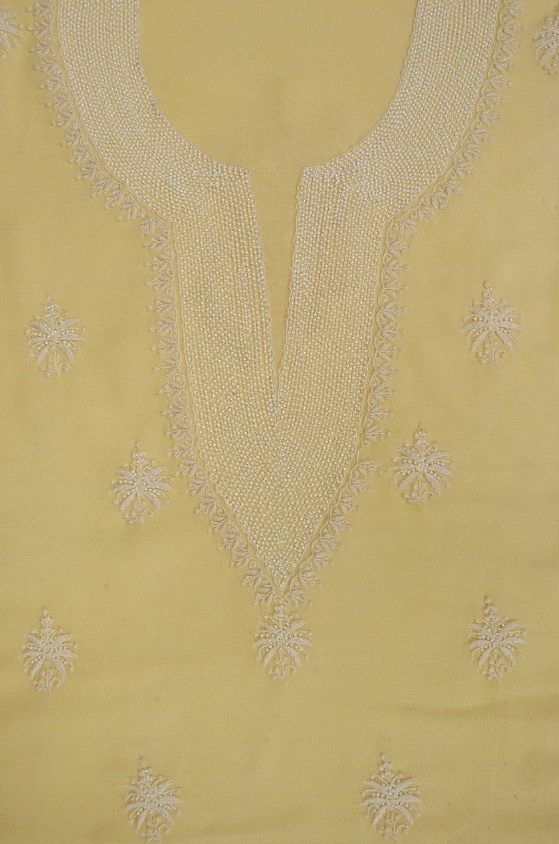 Ada Hand Embroidered Light Yellow Georgette Lucknowi Chikankari Unstitched Kurta Dupatta Set With Pearl Work A454750