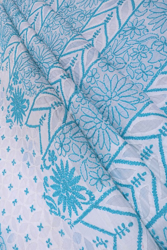 Ada Hand Embroidered White Cotton Lucknowi Chikankari Unstitched Suit Piece 01A27292