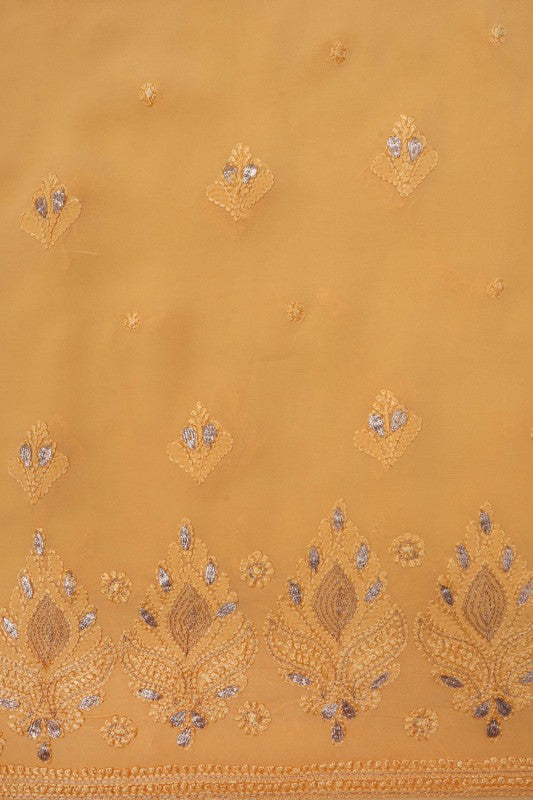 Ada Hand Embroidered Yellow Georgette Lucknowi Chikankari Unstitched Kurta Piece With Gota Patti Work A600355