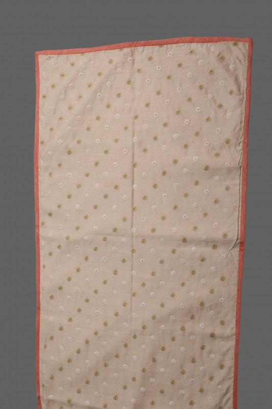 Ada Hand Embroidered Natural Fawn Tussar Silk Lucknowi Chikankari Table Runner A507448