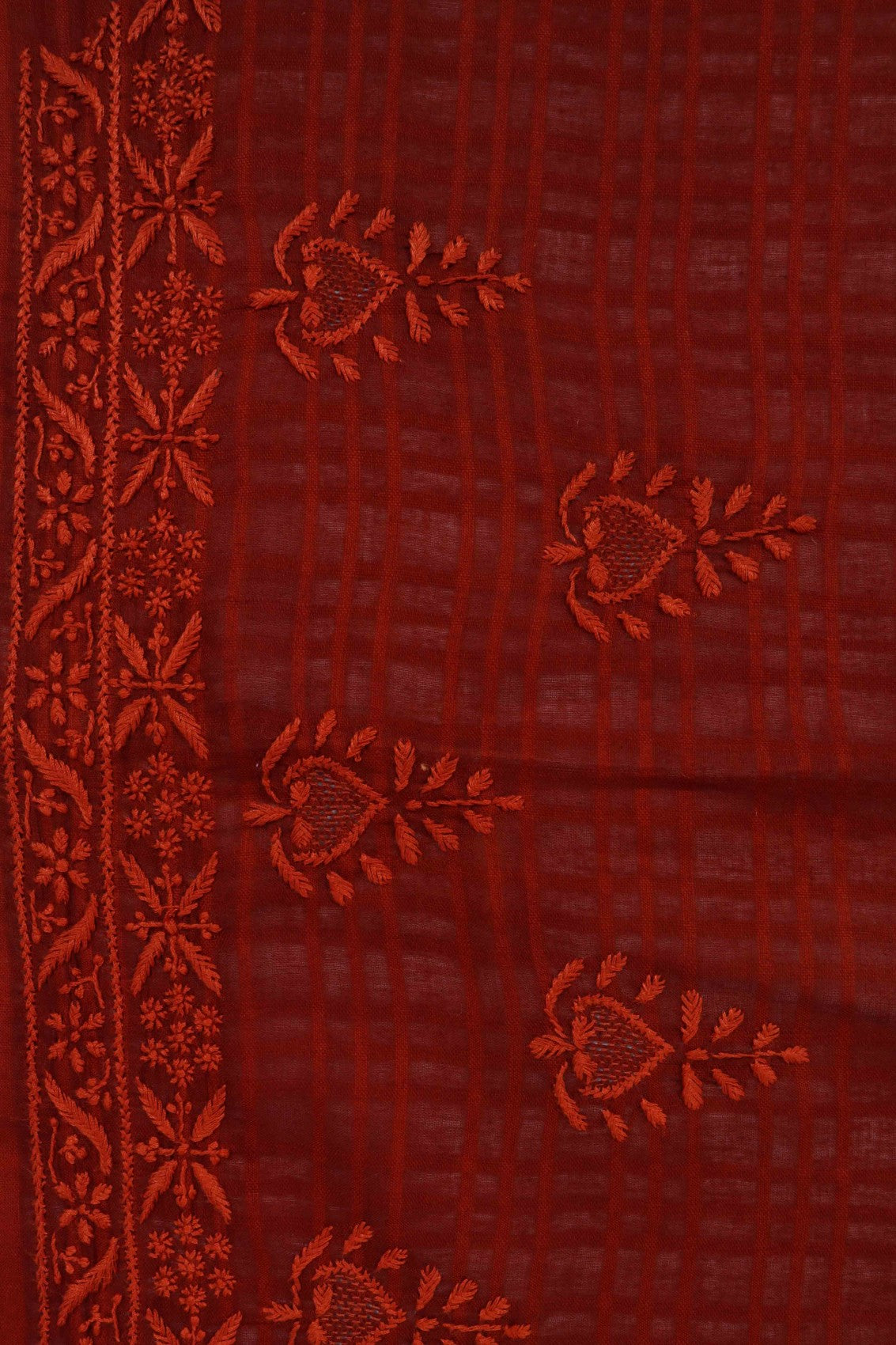 Ada Hand Embroidered Amber Rust Cotton Lucknowi Chikan Unstitched Suit Piece A93234