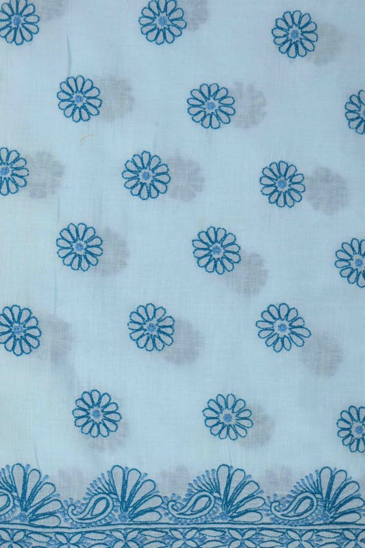 Ada Hand Embroidered Blue Cotton Lucknowi Chikan Unstitched Suit Piece A176919
