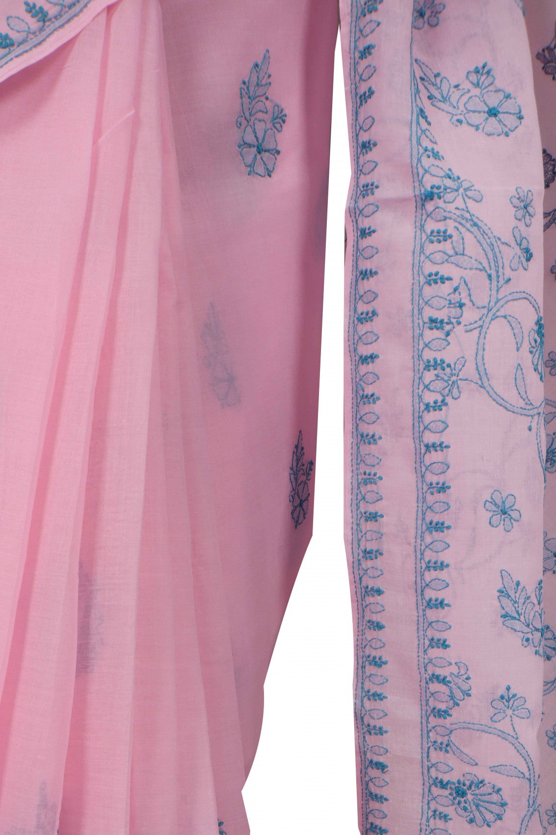Ada Hand Embroidered Pink Cotton Lucknowi Chikankari Saree with Blouse A173137