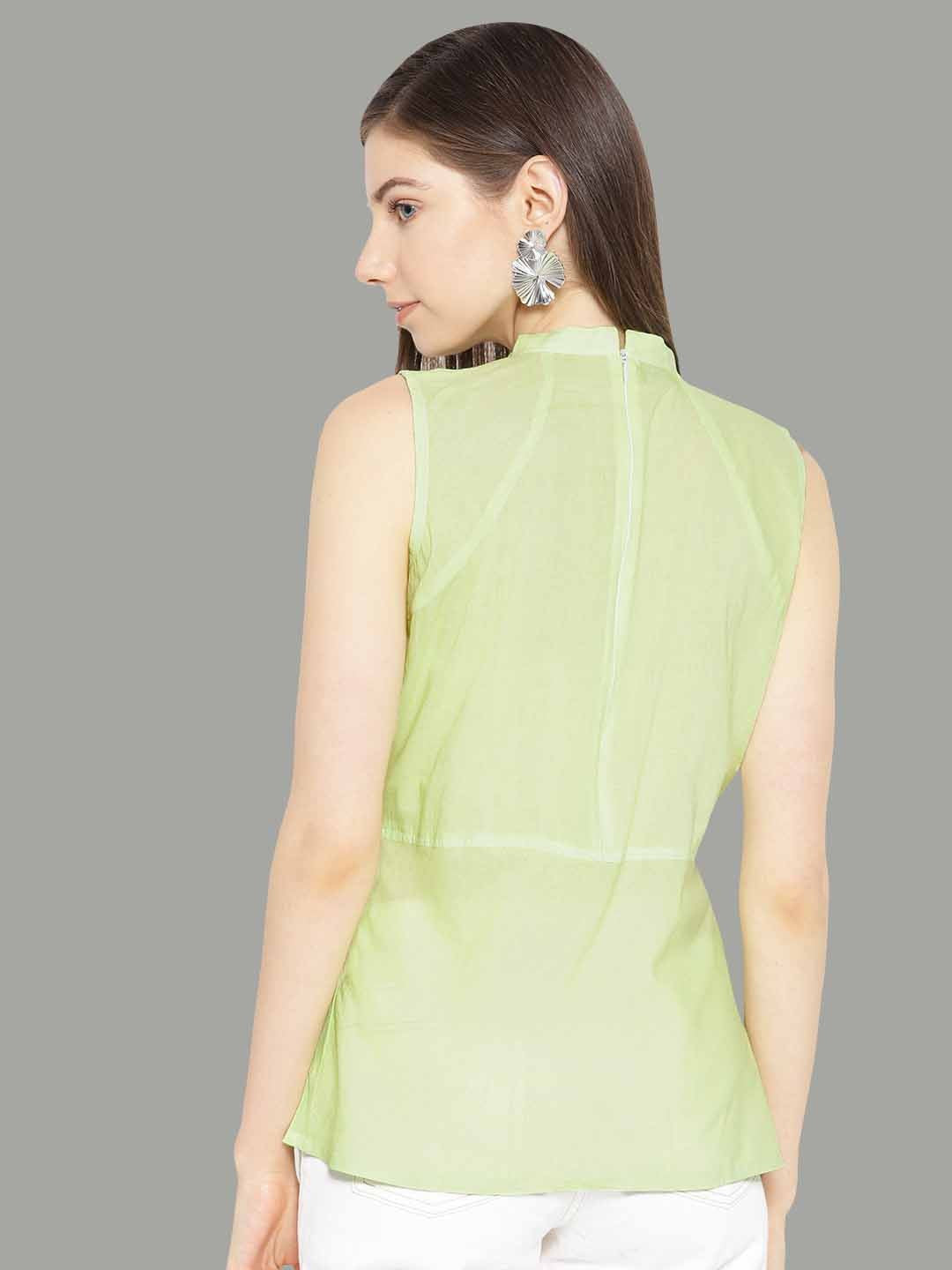 Ada Hand Embroidered Green Cotton Lucknow Chikan Top-A100077