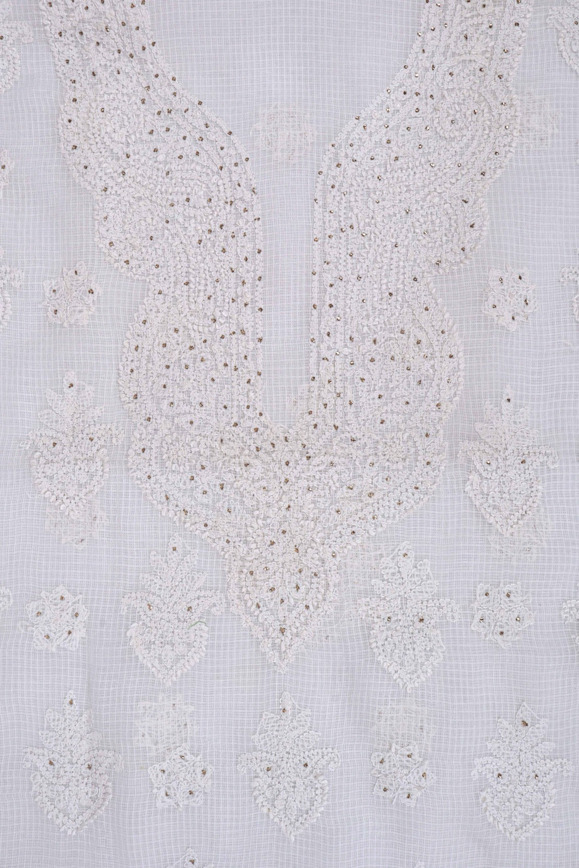 Ada Hand Embroidered White Kota Lucknowi Chikan Unstitched Kurta Piece With Muqaish Work A619162