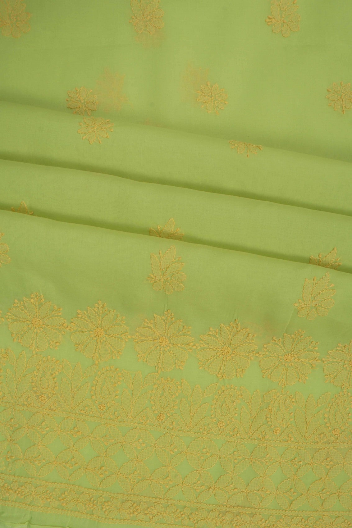 Ada Hand Embroidered Parrot Green Cotton Lucknowi Chikankari Unstitched Suit Piece 01A202407