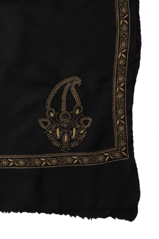 Ada Hand Embroidered Black Pashmina Lucknow Chikan Woolen Stole-A599922