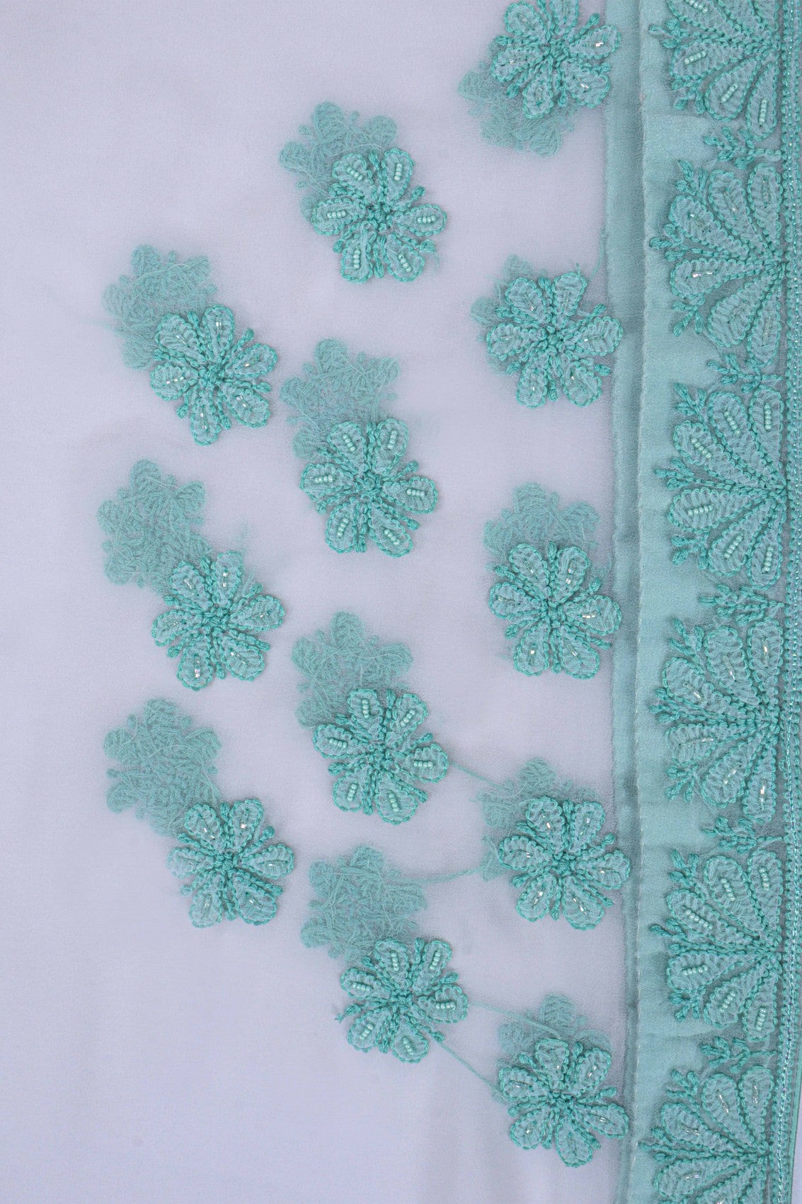 Ada Hand Embroidered White Georgette Lucknowi Chikankari Saree/Blouse With Pearl Work A354465