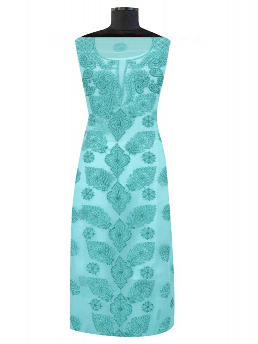 Ada Hand Embroidered Sea Green Georgette Lucknowi Chikan Unstitched Suit Piece A211223