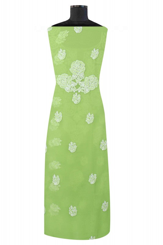 Ada Hand Embroidered Grass Green Georgette Lucknowi Chikankari Unstitched Suit Piece A211216
