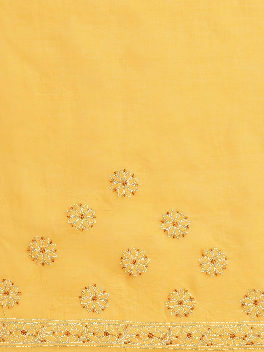Ada Hand Embroidered Mustard Cotton Lucknow Chikan Saree With Blouse-A311217