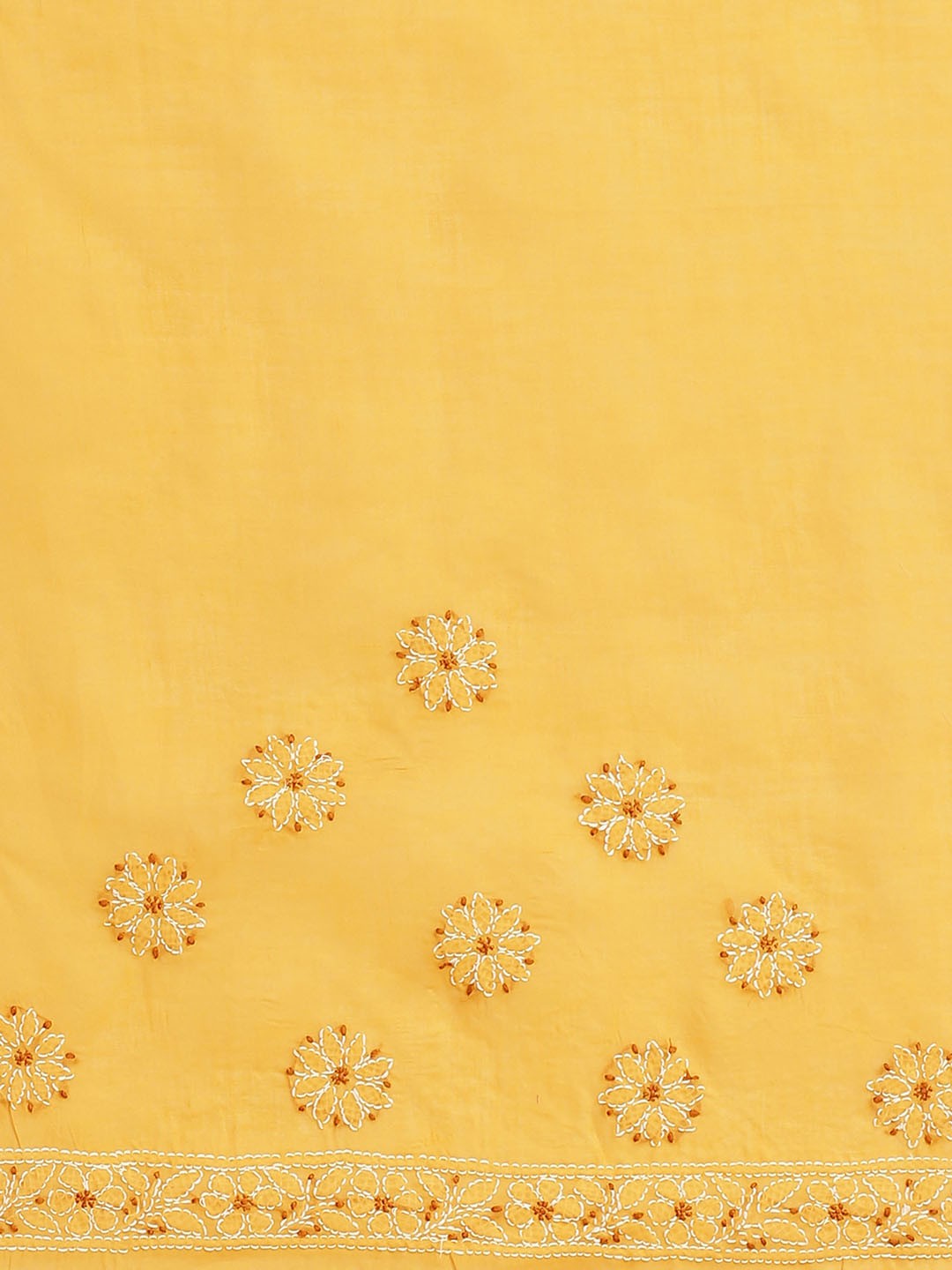 Ada Hand Embroidered Mustard Cotton Lucknow Chikan Saree With Blouse-A311217