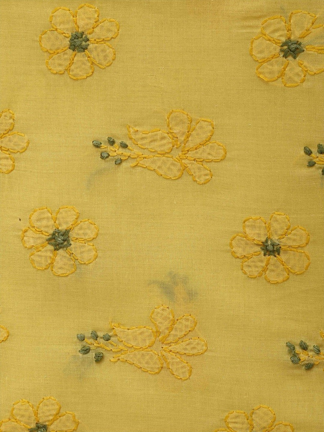 Ada Hand Embroidered Yellow Cotton Lucknowi Chikan Unstitched Suit Piece A100251