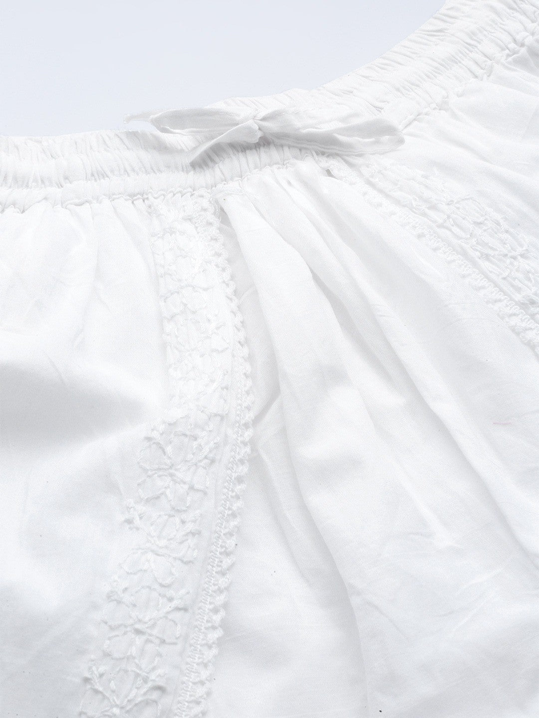 Ada Hand Embroidered White Cotton Lucknowi Chikankari Dhoti A100383