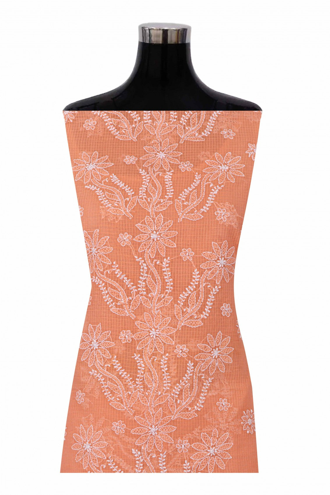 Ada Hand Embroidered Peach Kota Lucknowi Chikan Unstitched Kurta Dupatta Set A596911