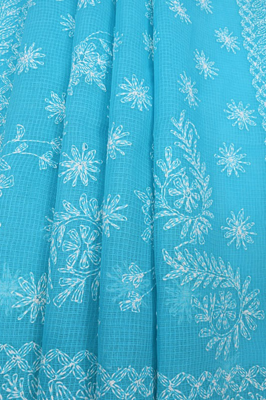 Ada Hand Embroidered Blue Kota Lucknowi Chikankari Saree With Blouse A565564