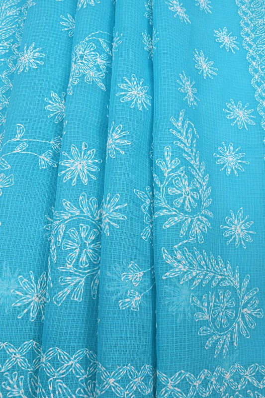 Ada Hand Embroidered Blue Kota Lucknowi Chikankari Saree With Blouse A565564