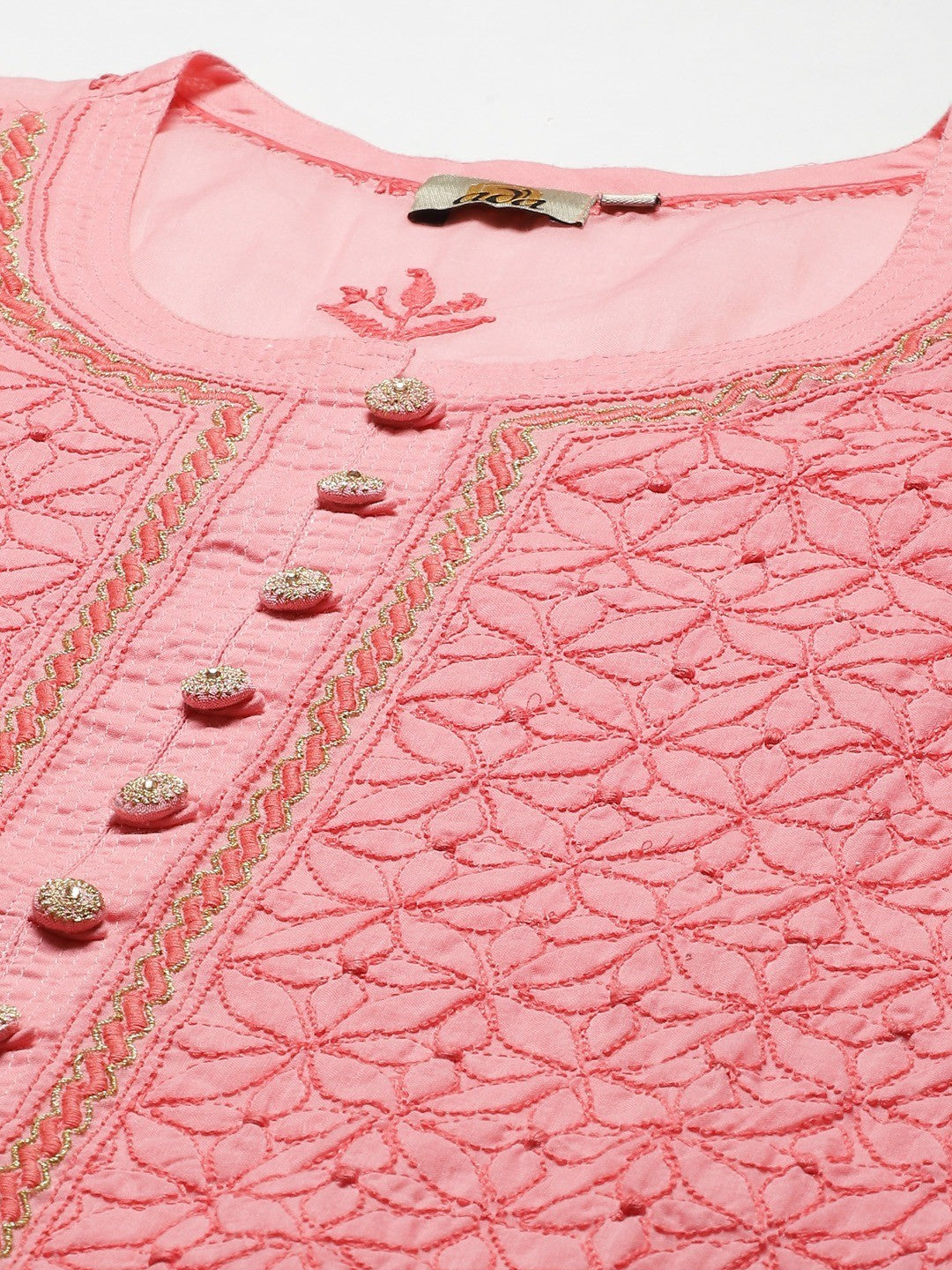 Ada Hand Embroidered Carrot Pink Cotton Lucknow Chikan Kurta A411317