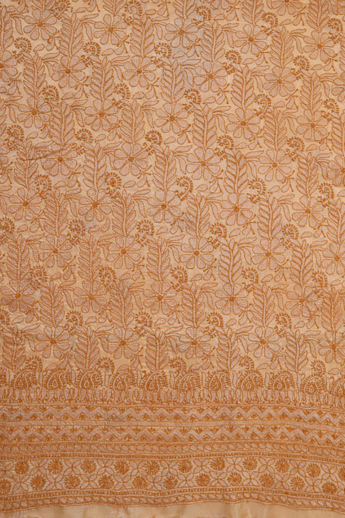 Ada Hand Embroidered Natural Fawn Silk Lucknowi Chikankari Unstitched Suit Piece A609717