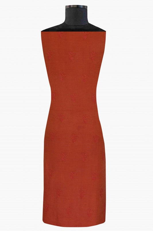Ada Hand Embroidered Rust Tissue Lucknowi Chikan Unstitched Kurta Dupatta Set-A62147