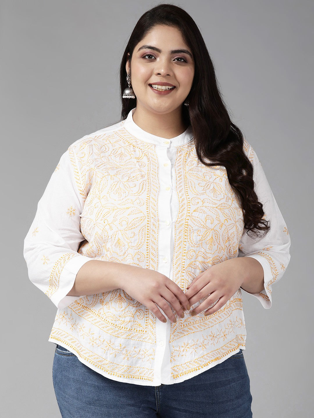 Ada Hand Embroidered White Cotton Lucknowi Chikankari Shirt A911251