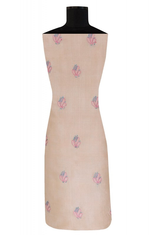 Ada Hand Embroidered Cream Tusser Silk Lucknowi Chikan Unstitched Suit Piece- A609368