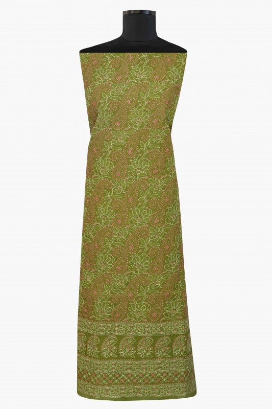 Ada Hand Embroidered Green Cotton Lucknowi Chikan Unstitched Suit Piece–A100245