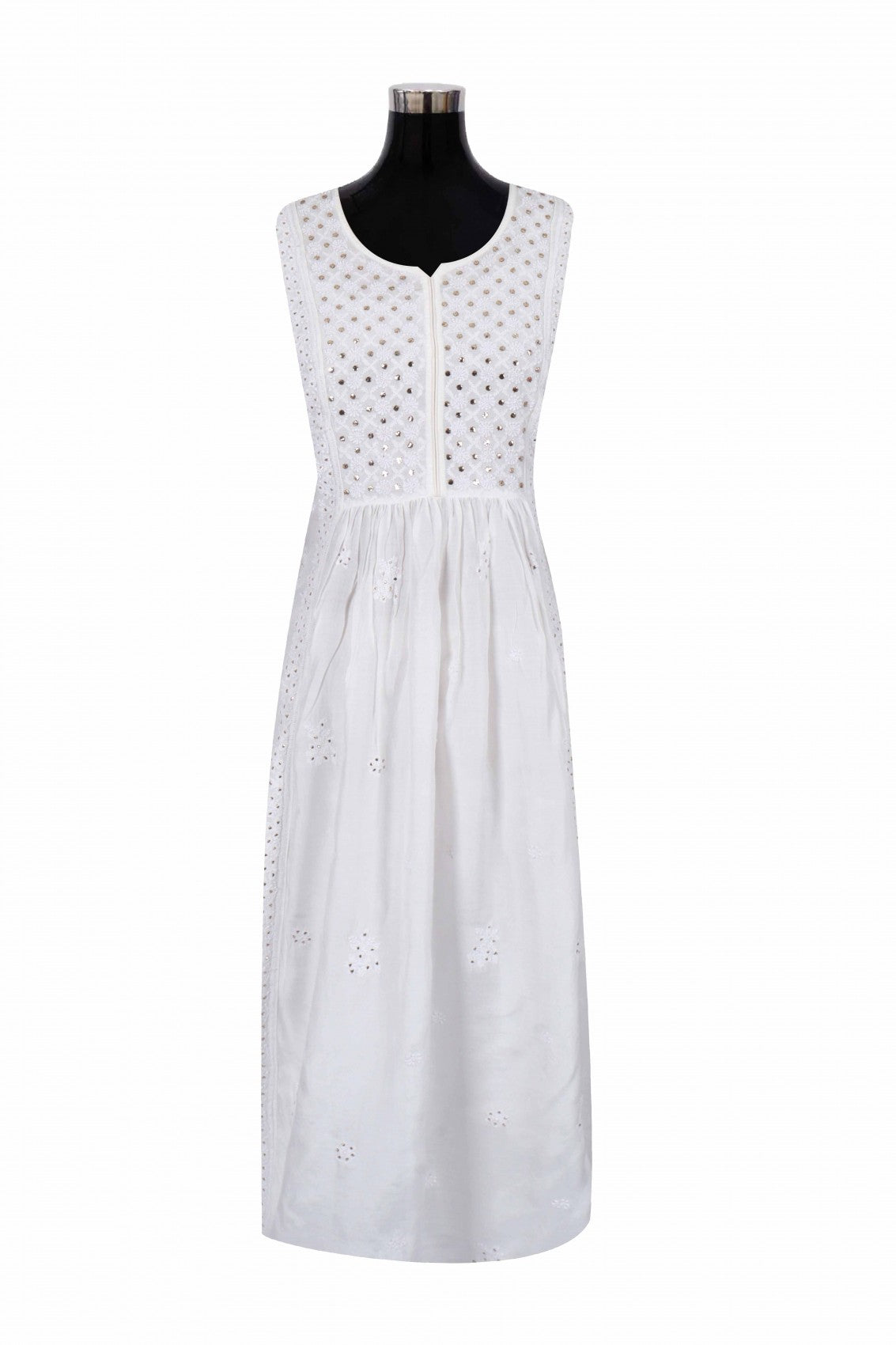 Ada Hand Embroidered White Muslin Lucknowi Chikankari Semi-Stitched Anarkali Kurta Piece With Muqaish Work 01A179471