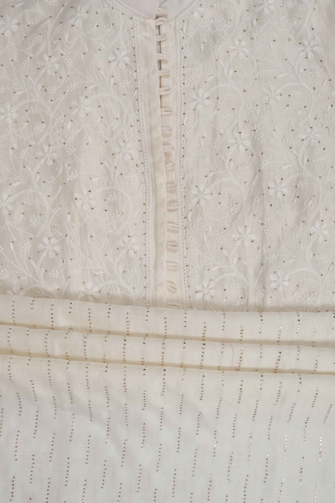 Ada Hand Embroidered Cream Chanderi Lucknowi Chikankari Kurta/Jacket With Muqaish Work A597292