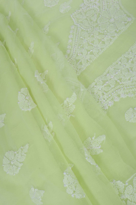 Ada Hand Embroidered Lemon Georgette Lucknowi Chikankari Unstitched Suit Piece 01A169419