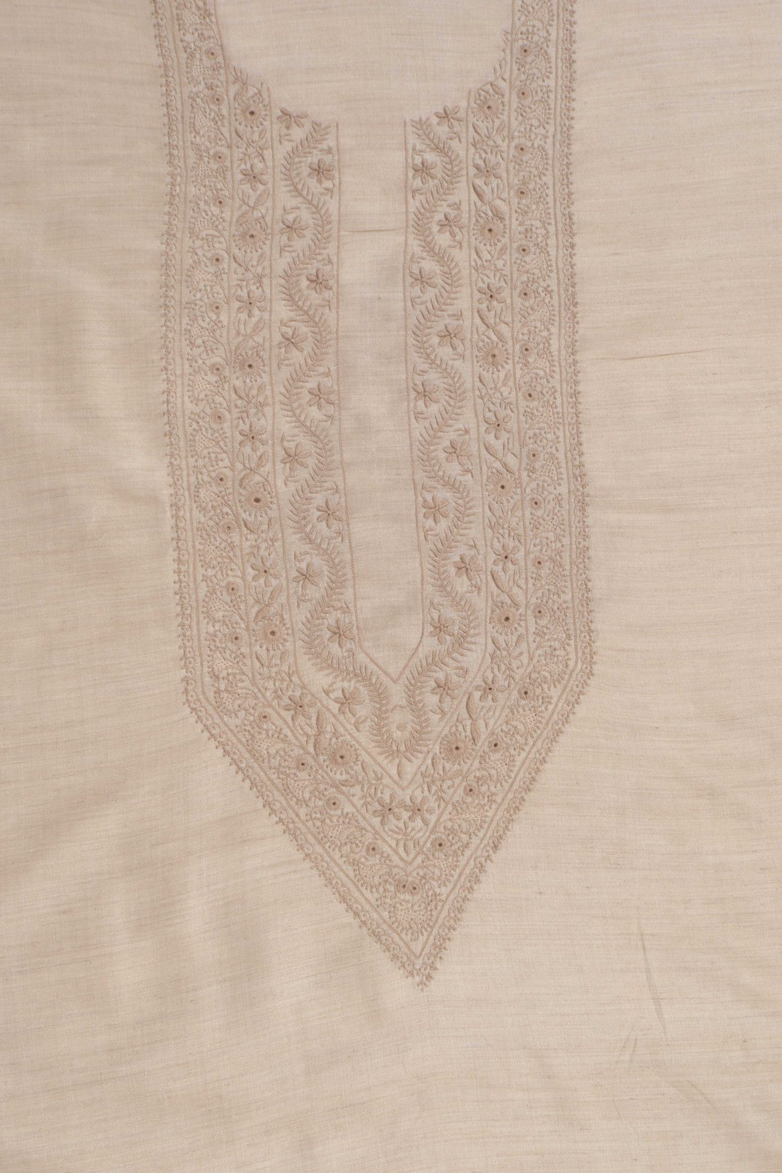 Ada Hand Embroidered Natural Fawn Silk Lucknowi Chikankari Men's Kurta Piece 01A215562