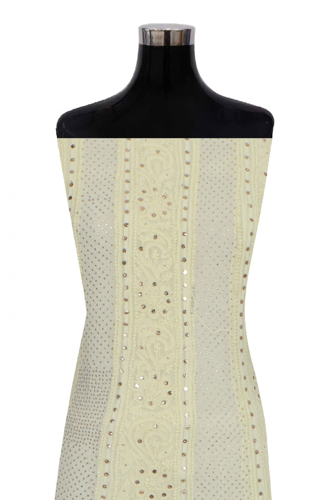 Ada Hand Embroidered Lemon Georgette Lucknowi Chikankari Semi-Stitched Anarkali Kurta Dupatta Set With Muqaish Work 01A132754