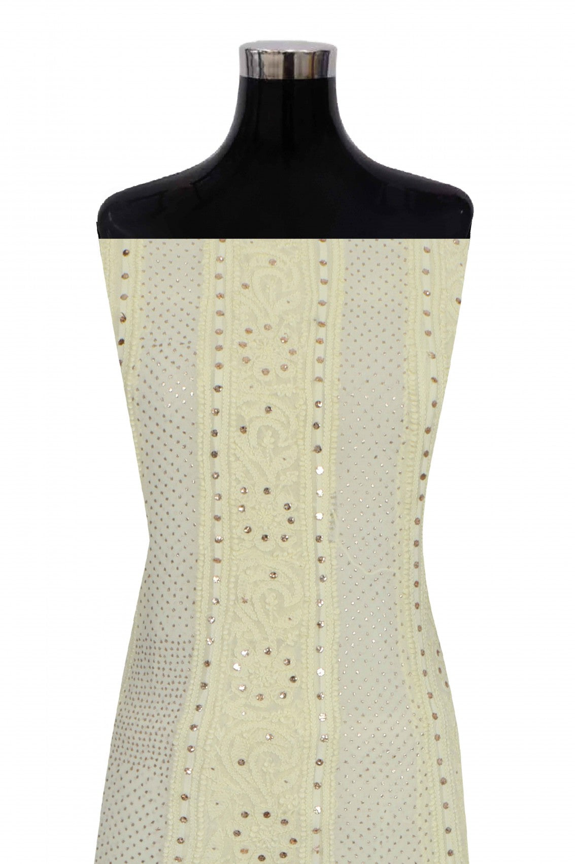 Ada Hand Embroidered Lemon Georgette Lucknowi Chikankari Semi-Stitched Anarkali Kurta Dupatta Set With Muqaish Work 01A132754