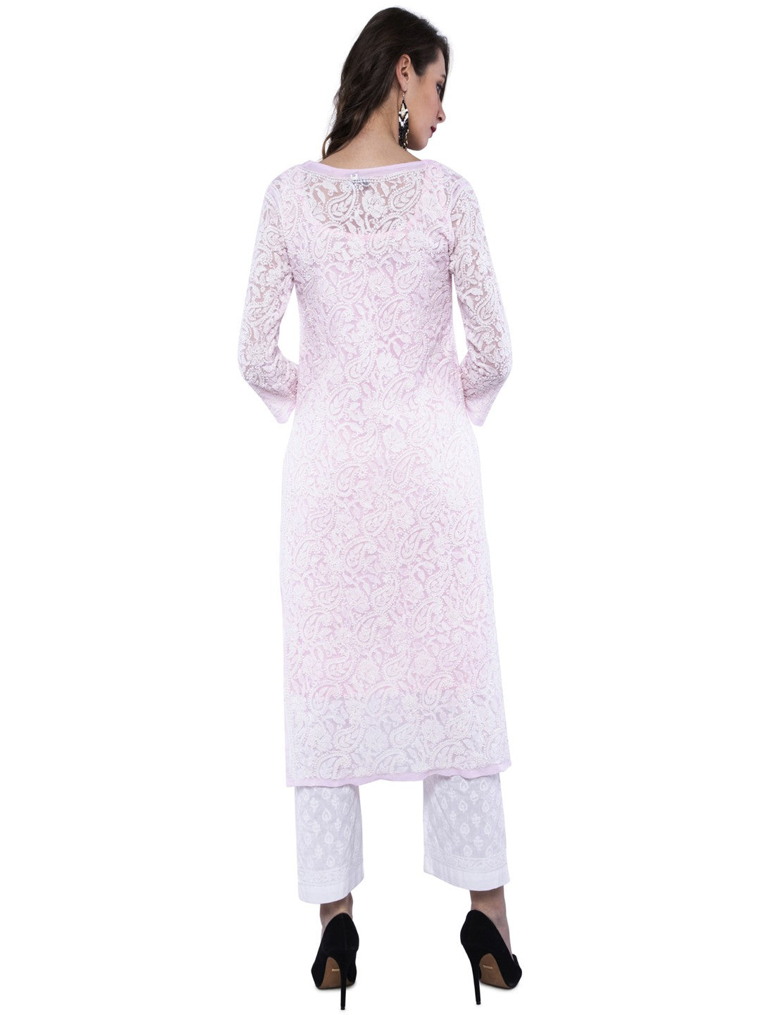 Ada Hand Embroidered Pink Georgette Lucknowi Chikankari Straight Kurta A158881