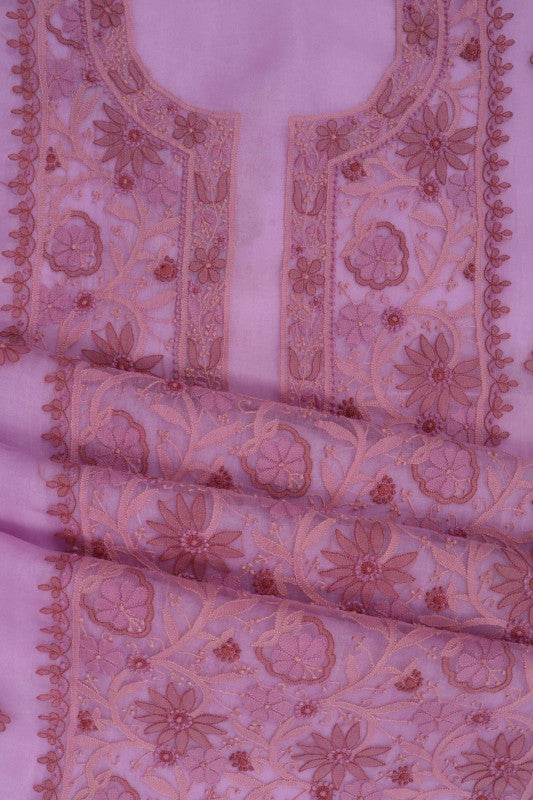 Ada Hand Embroidered Mauve Organza Lucknowi Chikankari Unstitched Kurta Dupatta Set 01A172424
