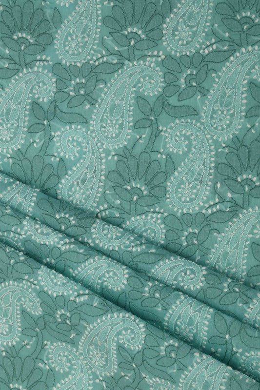 Ada Hand Embroidered Green Cotton Lucknowi Chikan Unstitched Suit Piece–A100244