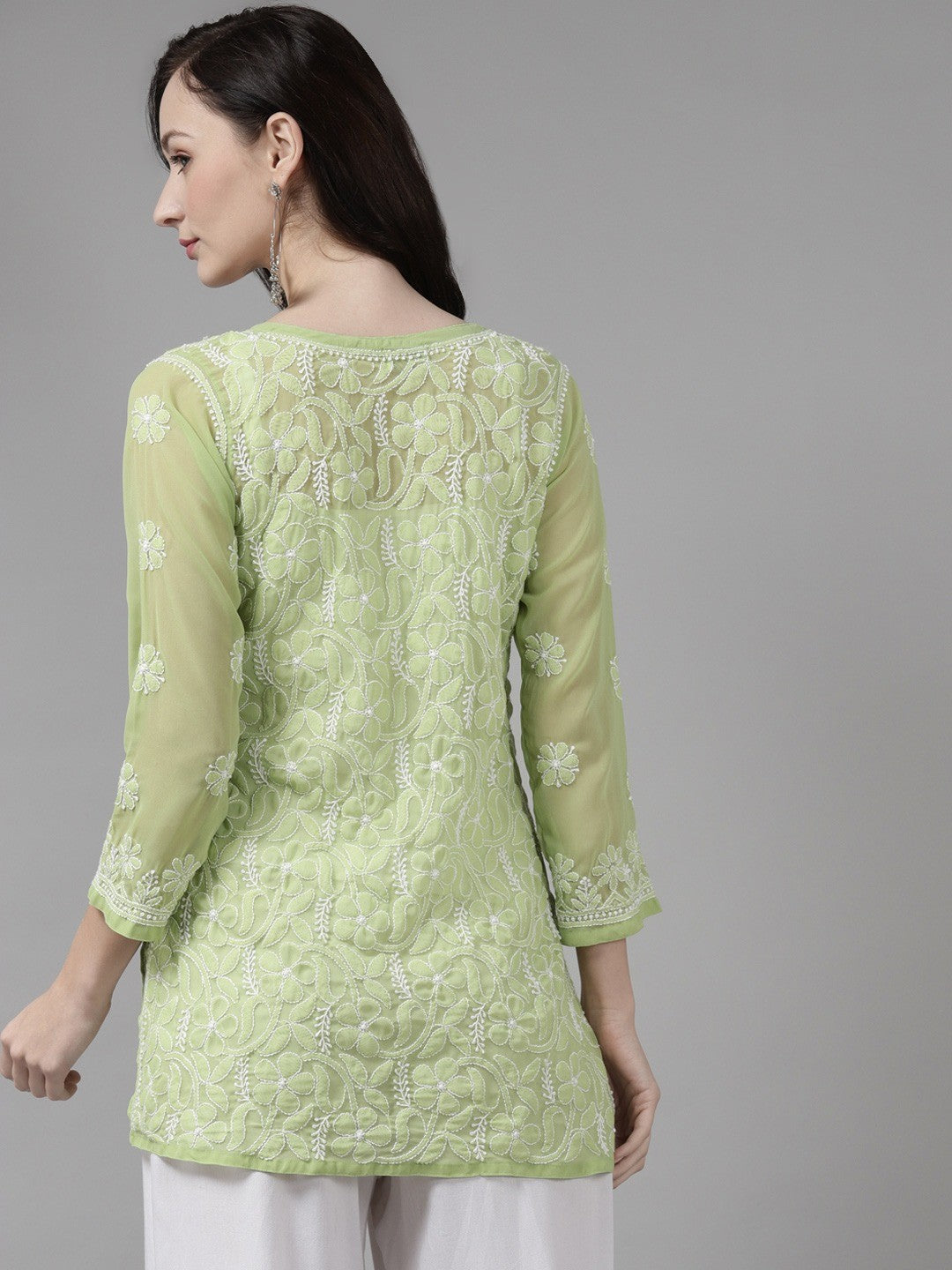 Ada Hand Embroidered Green Georgette Lucknow Chikan Kurti A911154