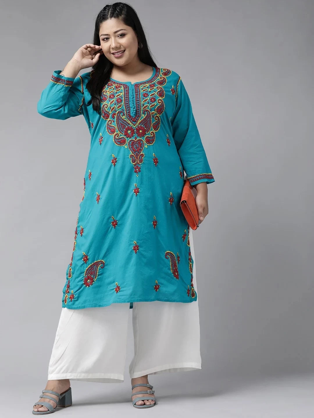 Ada Hand Embroidered Green Cotton Lucknowi Chikankari Straight Kurta A223708